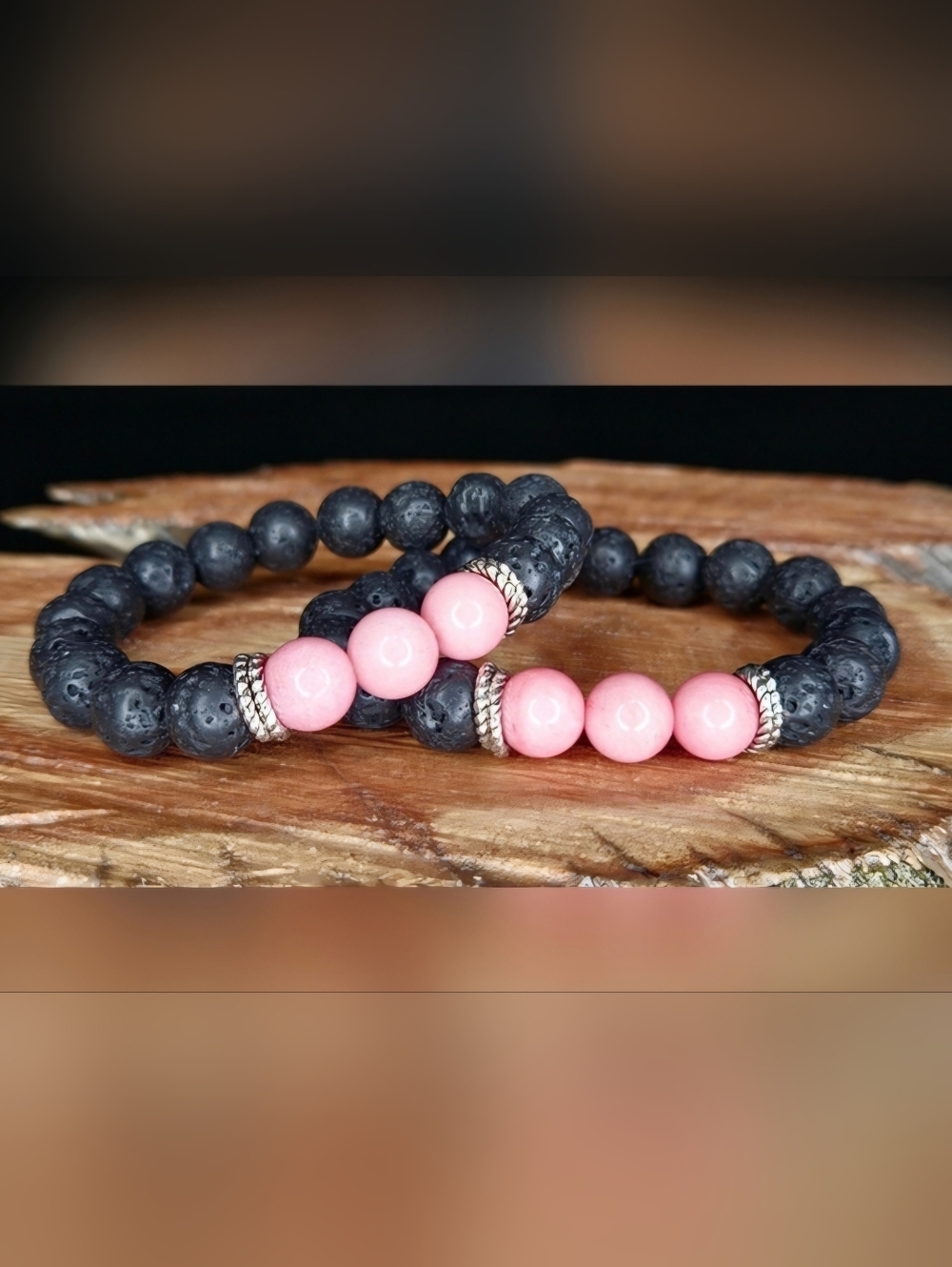 Natural Lava Stone Rose Quartz Diffuser Stretch Bracelet